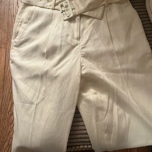 Women’s Cream Pants by Ann Taylor- Belted Taper High Rise Pants - size OP